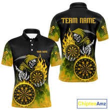 Load image into Gallery viewer, Custom Yellow Flames Dartboard Horror Grim Reaper Dart Men Polo Jerseys Outfits Dart Shirt NYN1660