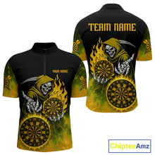 Load image into Gallery viewer, Custom Yellow Flames Dartboard Horror Grim Reaper Dart Men Quarter-Zip Jerseys Outfits Dart Shirt NYN1660