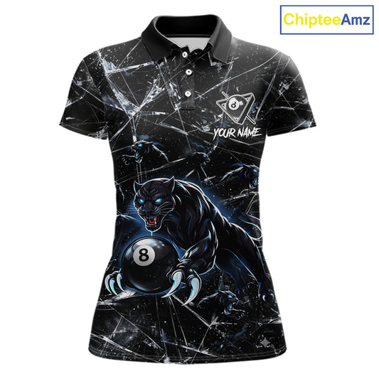 Multi-Panther Funny Glass Crack 8 Ball Pool Polo & 1/4-Zip Team Shirt For Women Custom Billiards Ball Apparel NYN2464