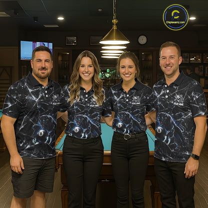 Multi-Panther Funny Glass Crack 8 Ball Pool Polo & 1/4-Zip Team Shirt For Men Custom Billiards Ball Apparel NYN2464