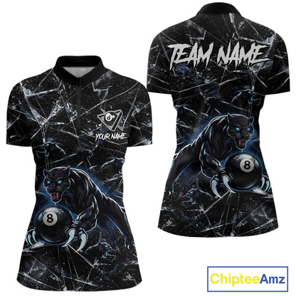 Multi-Panther Funny Glass Crack 8 Ball Pool Polo & 1/4-Zip Team Shirt For Women Custom Billiards Ball Apparel NYN2464