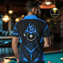 Load image into Gallery viewer, Blue Flaming 8 Ball Pool Polo &amp; 1/4-Zip Team Shirt For Men Custom Billiards Ball Apparel NYN2465