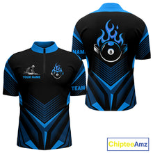 Load image into Gallery viewer, Blue Flaming 8 Ball Pool Polo &amp; 1/4-Zip Team Shirt For Men Custom Billiards Ball Apparel NYN2465