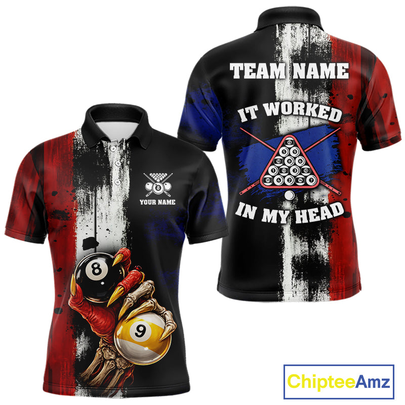 Skull Hoding 9 Ball & 8 Ball Pool Men Billiard Team Shirt Custom Blue & Red Billiards Ball Apparel NYN2468