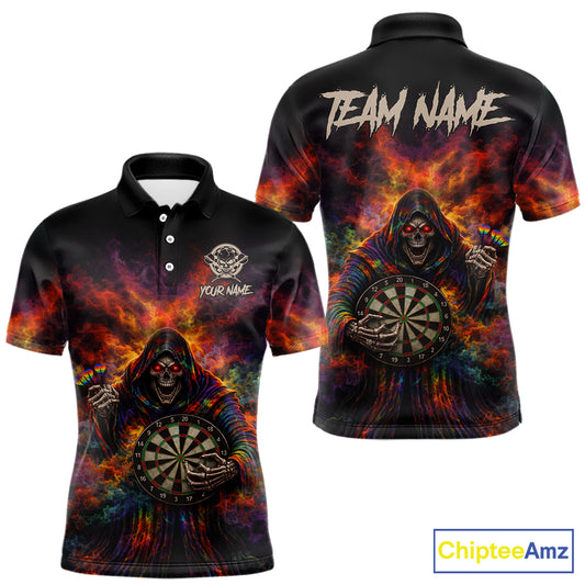 Colorful Smoke Horror Grim Reaper Dartboard Dart Polo Shirts For Men Custom Dart Team Shirts NYN2677