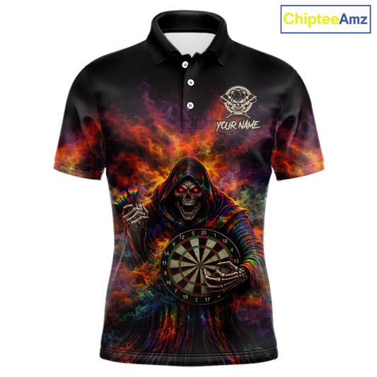 Colorful Smoke Horror Grim Reaper Dartboard Dart Polo Shirts For Men Custom Dart Team Shirts NYN2677