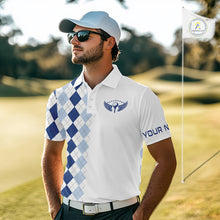 Load image into Gallery viewer, Mens Blue Argyle Pattern Golf Shirts Argyle Golf Clothing Custom Blue Golf Polo, Best Golf Gifts NYN3051