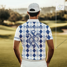 Load image into Gallery viewer, Mens Blue Argyle Pattern Golf Shirts Argyle Golf Clothing Custom Blue Golf Polo, Best Golf Gifts NYN3051