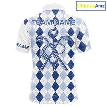Load image into Gallery viewer, Mens Blue Argyle Pattern Golf Shirts Argyle Golf Clothing Custom Blue Golf Polo, Best Golf Gifts NYN3051