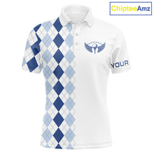 Load image into Gallery viewer, Mens Blue Argyle Pattern Golf Shirts Argyle Golf Clothing Custom Blue Golf Polo, Best Golf Gifts NYN3051