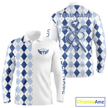 Load image into Gallery viewer, Mens Blue Argyle Pattern Golf Shirts Argyle Golf Clothing Custom Blue Golf Polo, Best Golf Gifts NYN3051