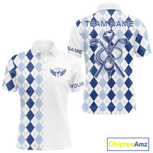Load image into Gallery viewer, Mens Blue Argyle Pattern Golf Shirts Argyle Golf Clothing Custom Blue Golf Polo, Best Golf Gifts NYN3051