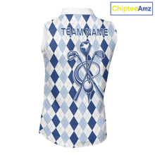 Load image into Gallery viewer, Womens Blue Argyle Golf Shirts Argyle Golf Clothing Custom Blue Golf Sleeveless Polo, Best Golf Gifts NYN3051