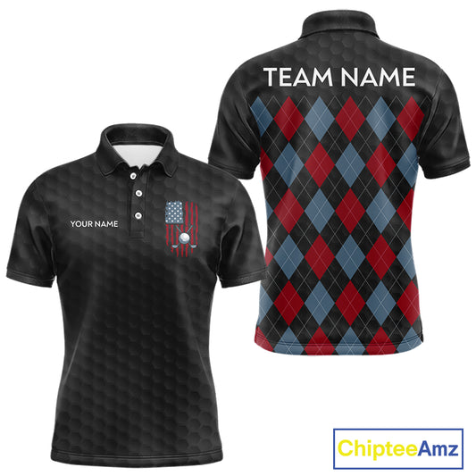 Mens American Flag Golf Shirts Patriotic Golf Jersey Custom Black Ball Golf Clothing, Golf Gifts NYN3053