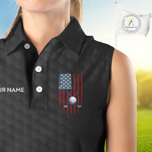 Load image into Gallery viewer, Womens American Flag Golf Shirts Patriotic Golf Jersey Custom Black Ball Golf Sleeveless Polo Jerseys NYN3053