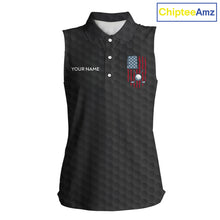 Load image into Gallery viewer, Womens American Flag Golf Shirts Patriotic Golf Jersey Custom Black Ball Golf Sleeveless Polo Jerseys NYN3053