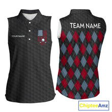 Load image into Gallery viewer, Womens American Flag Golf Shirts Patriotic Golf Jersey Custom Black Ball Golf Sleeveless Polo Jerseys NYN3053