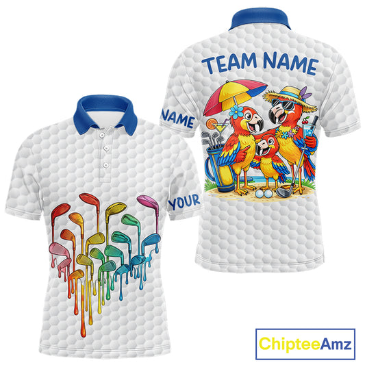 Custom Funny Family Parrots Golf Polo Shirts For Men Colorful Golf Clubs Golf Clothing Shirts NYN3056