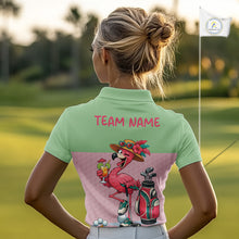Load image into Gallery viewer, Tropical Funny Flamingo Polo Golf Shirts For Women Custom Pink &amp; Green Golf Team Attire For Golfers NYN3062