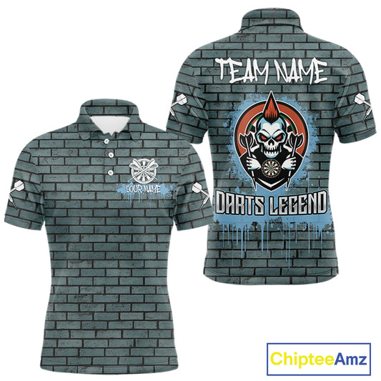 Brick Wall Skull Dartboard Men's Grunge Darts Shirt - Custom Dart Player Uniform NYN0519