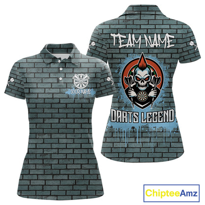 Brick Wall Skull Dartboard Women's Grunge Darts Shirt - Custom Dart Player Uniform NYN0519