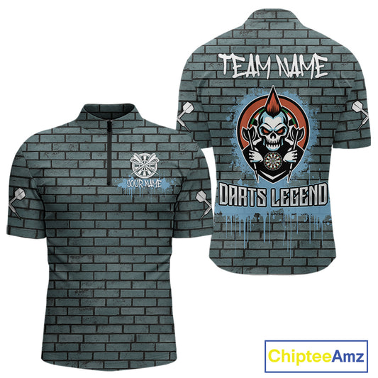Brick Wall Skull Dartboard Men's Grunge Darts Shirt - Custom Dart Player Uniform NYN0519