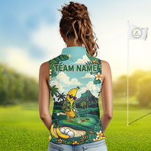 Load image into Gallery viewer, Woman wearing banana golfer golf sleeveless polo shirt on golf course