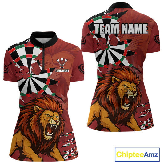 Lion Scratched Dartboard Women's Darts Shirt Quarter-Zip Jersey Custom Name For Players NYN0739
