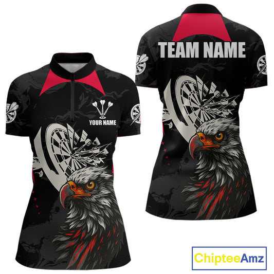 Eagle Cracked Dartboard Custom Red Darts 1/4 Zip Shirt For Women - Darts Team Jersey NYN0740