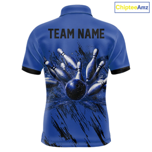 Blue Argyle Bowling Polo featuring custom bowling team graphics, league apparel, vintage-inspired bowling fashion.