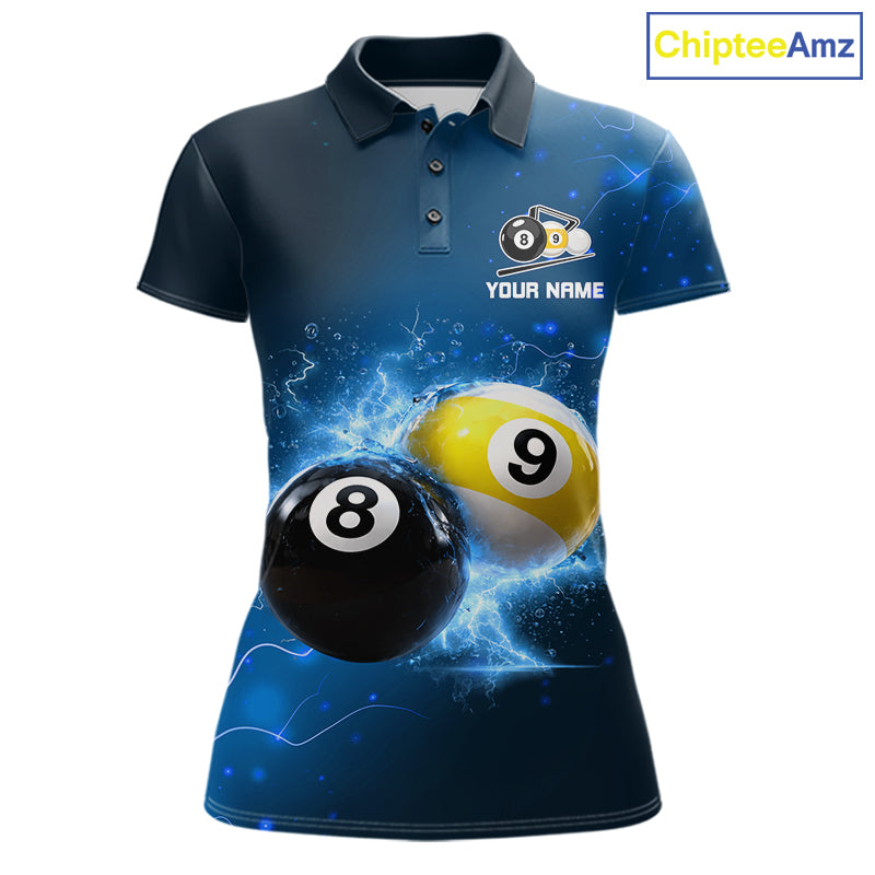 Custom 8 Ball & 9 Ball Womens Billiard Shirt Personalized Thunder Blue Billiard Tournament Jerseys NYN3777