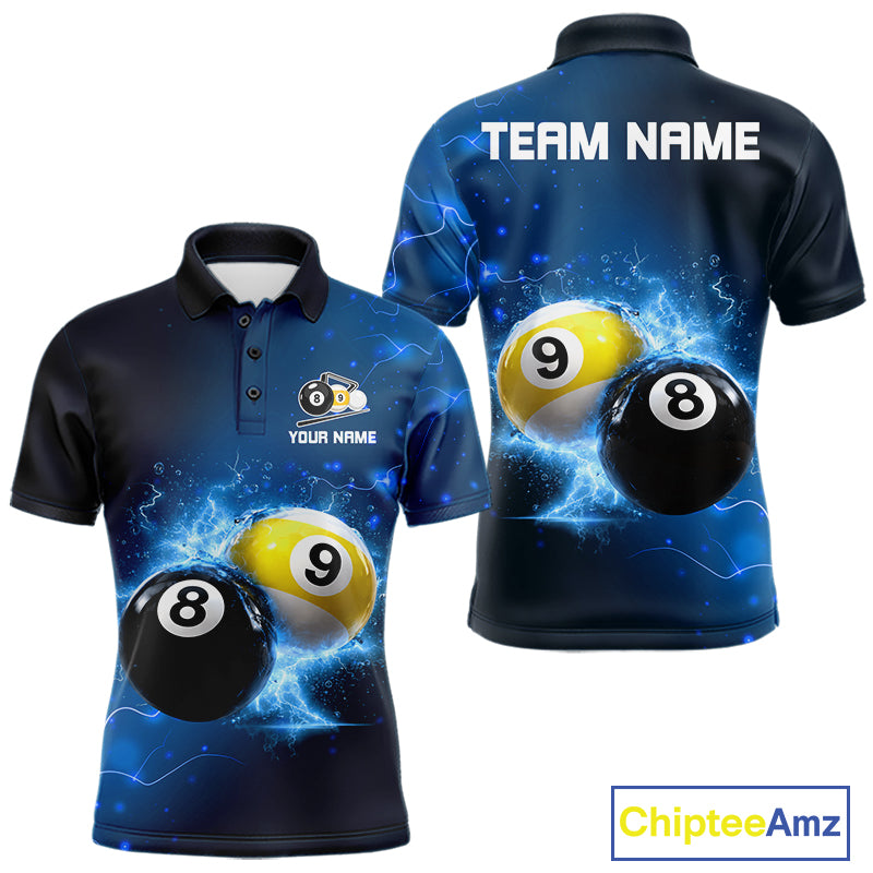 Custom 8 Ball & 9 Ball Mens Billiard Shirt Personalized Thunder Blue Billiard Tournament Jerseys NYN3777