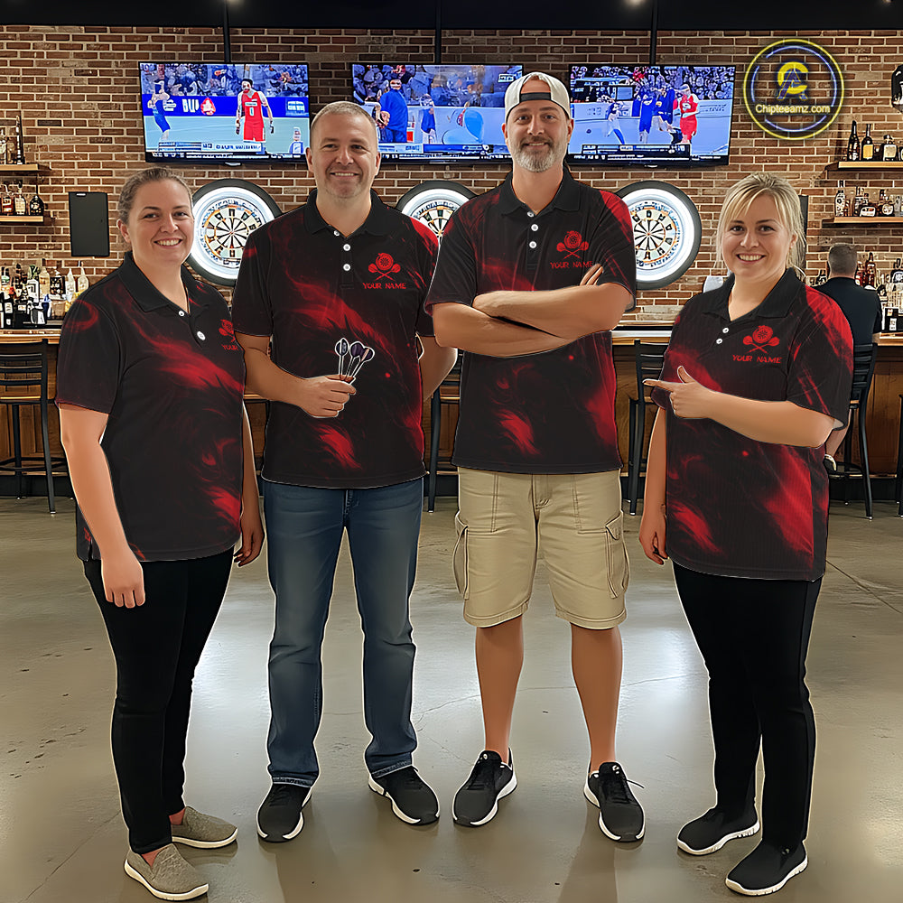 Personalized Black And Red Flames Dragon Dart Quarter-Zip Shirts For Women Dart Team Jerseys NYN2189