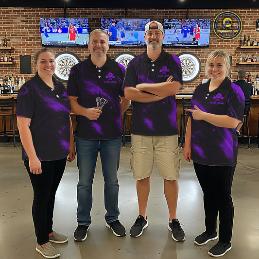 Personalized Black And Purple Flames Dragon Dart Quarter-Zip Shirts For Men Dart Team Jerseys NYN2190