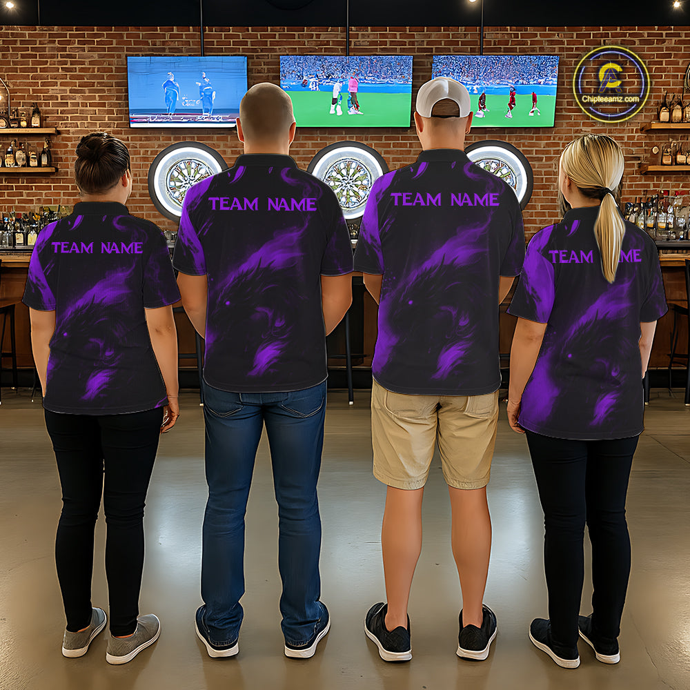 Personalized Black And Purple Flames Dragon Dart Polo Shirts For Men Dart Team Jerseys NYN2190