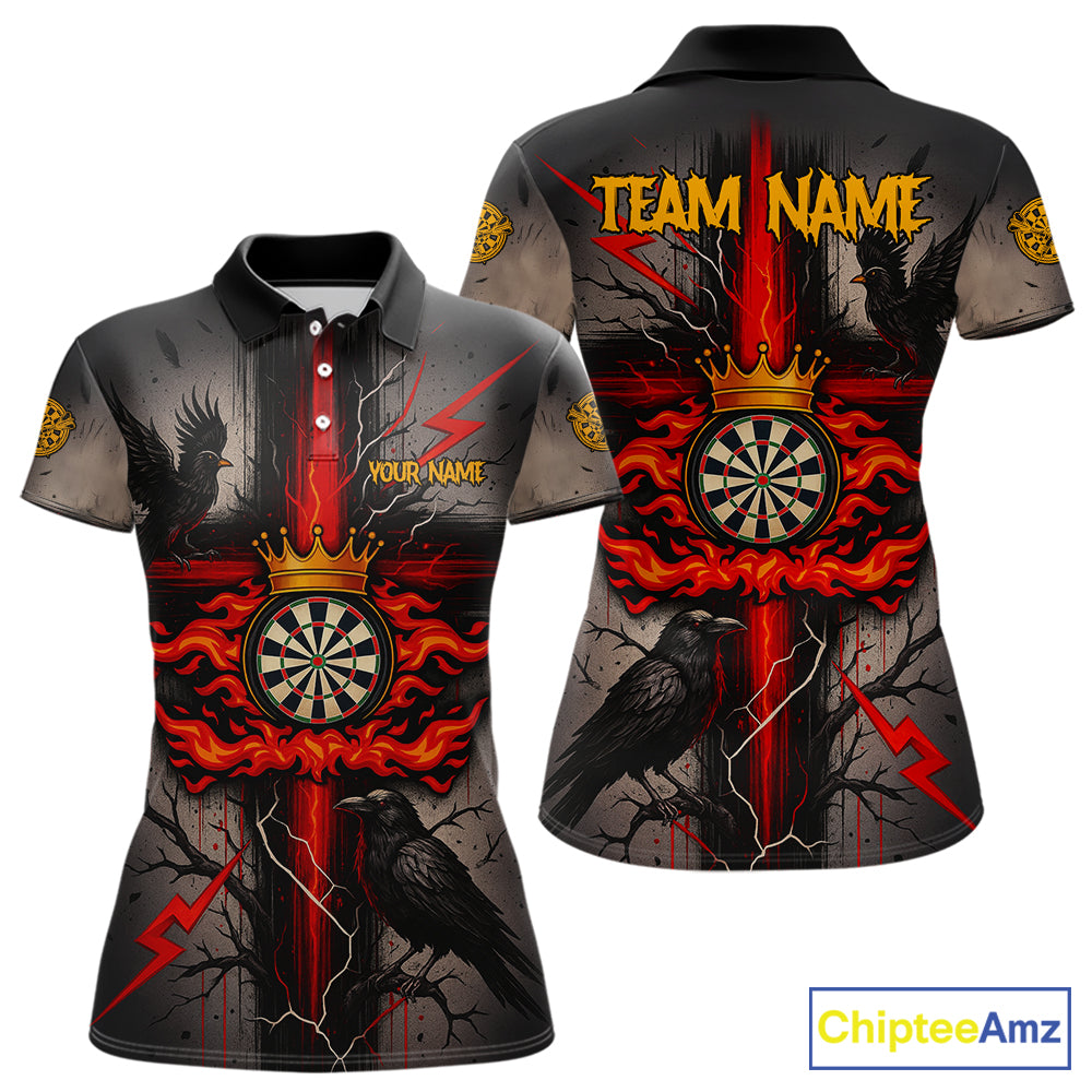 Personalized Raven Red Flames Crown Darts Polo Shirts For Women Cross Dart Gothic Jerseys NYN2194