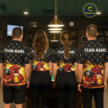Beer & Funny Bull Play Pool 8 Ball Women Billiard Team Shirt Custom Billiard Polo & 1/4 Zip Attire NYN2475