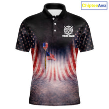Load image into Gallery viewer, American Flag Grunge Dart Arrow Patriotic Dart Polo Shirts For Men Custom Name For Dart Players NYN2685