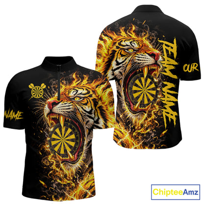 Yellow Horror Tiger Fire Flame Dartboard Custom Men Darts Polo League Shirts Dart Jerseys NYN2838