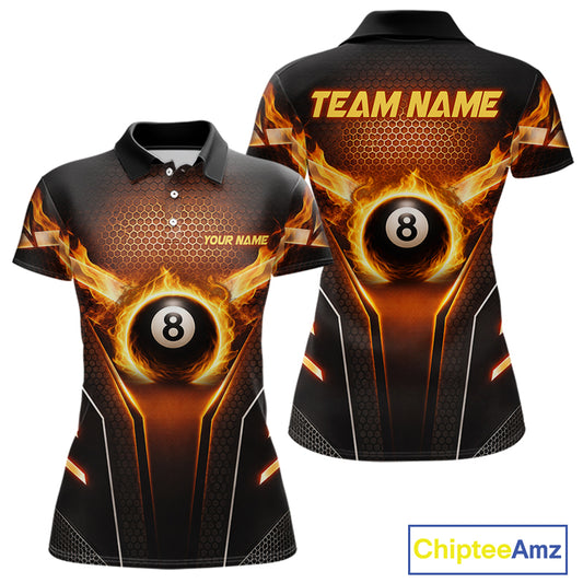 Fire Flame 8 Ball Billiard Pool Shirt For Women Personalized Red Hexagon Billiard Clothing Jersey NYN3067