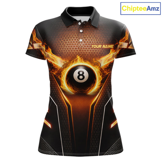 Fire Flame 8 Ball Billiard Pool Shirt For Women Personalized Red Hexagon Billiard Clothing Jersey NYN3067