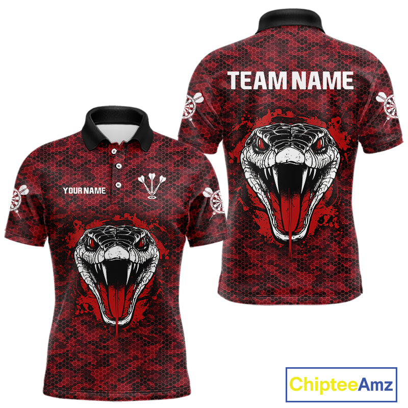 Men’s Darts Team Shirt Featuring Fierce Scarlet Cobra Head Snakeskin Pattern NYN0279