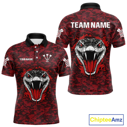Men’s Darts Team Shirt Featuring Fierce Scarlet Cobra Head Snakeskin Pattern NYN0279
