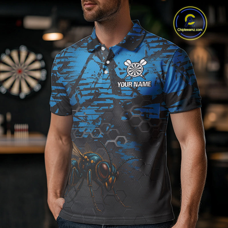 Men's Custom Darts Jersey With Blue Grunge Honeycomb Bee Pattern NYN0282