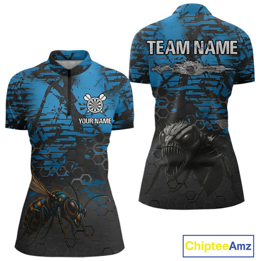 Women's Custom Darts Jersey With Blue Grunge Honeycomb Bee Pattern NYN0282