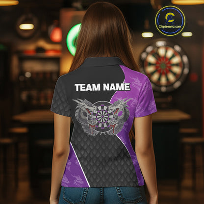 Grey Dragons Purple & Black Dartboard Darts Shirt For Women - Custom Darts Uniform NYN0533