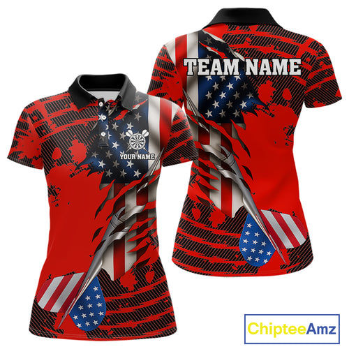 Custom American Flag Dart Arrow Black & Red Dart Women Polo Shirt Patriotic Dart Jerseys NYN1626