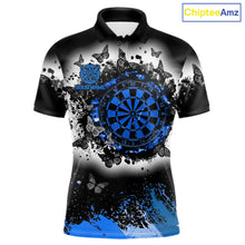 Load image into Gallery viewer, Men's white blue black grunge butterfly dart polo shirt mockup custom dart team jersey