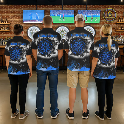 Mens dart team wearing white blue black grunge butterfly dart jerseys tournament apparel