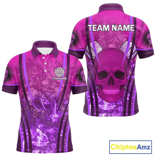 Purple Skull & Flame Darts Men's Darts Polo Shirt Custom Name For Players NYN0750